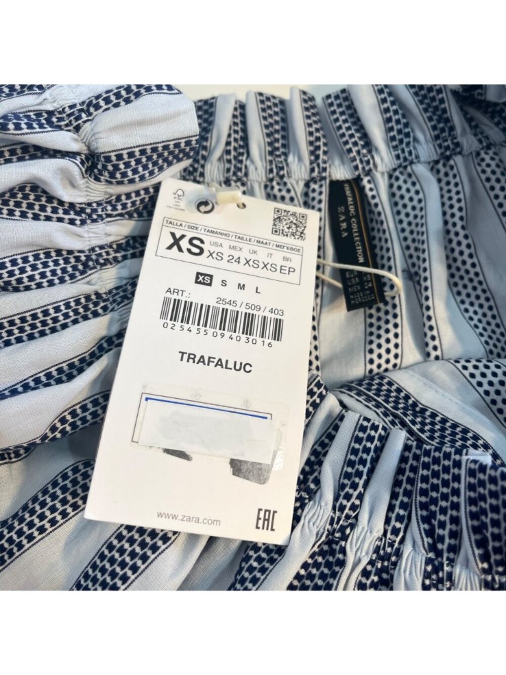 Zara Trafaluc Collection Off Shoulder Blouse Top XS NWT Navy Stripe Textured - Picture 6 of 10